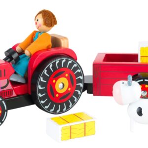 Wood Tractor with Trailor and Farmer