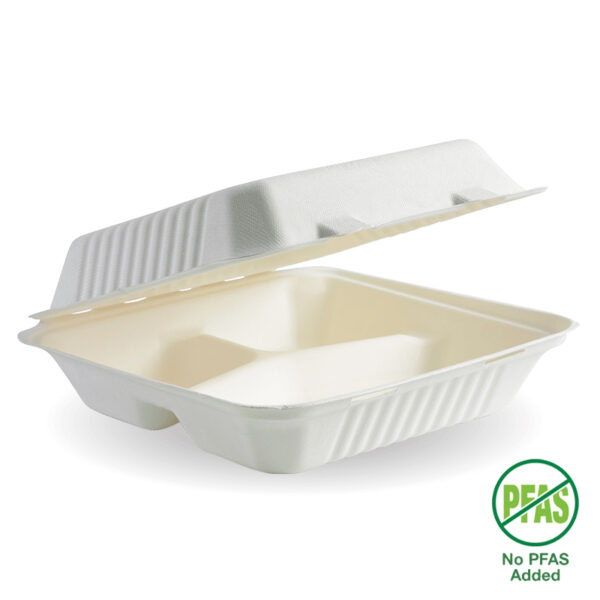 BioPak Cane Dinner Clam with 3 Compartments
